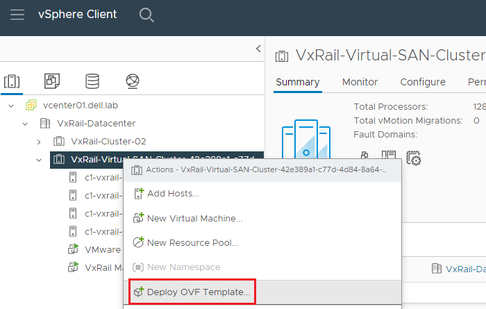 Deploy OVF template